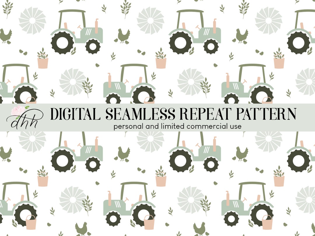 Green Tractor Seamless Pattern: Farm Repeat Design (digital Download ...