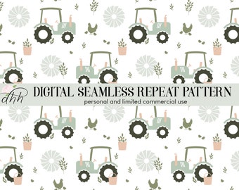 Grüner Traktor Muster - Rapportmuster (Digitaler Download)