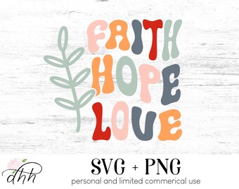 Faith Hope Love Retro SVG: christelijke clipart uit de jaren 70 (digitale download)