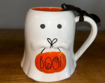 Taza de Halloween de Rae Dunn: Taza fantasma, Bolsa de dulces "¡Buu!"
