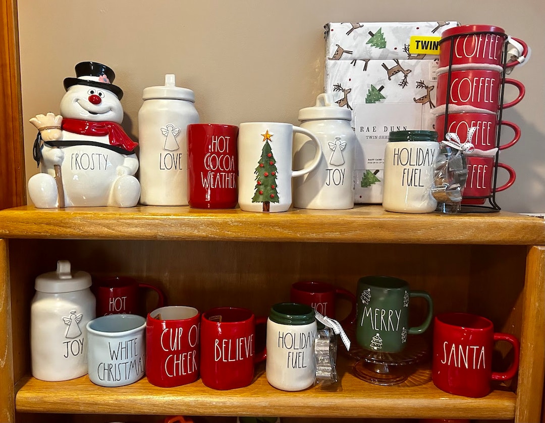 Rae Dunn Christmas Winter Collection Coffee Mugs, Cookie Jars