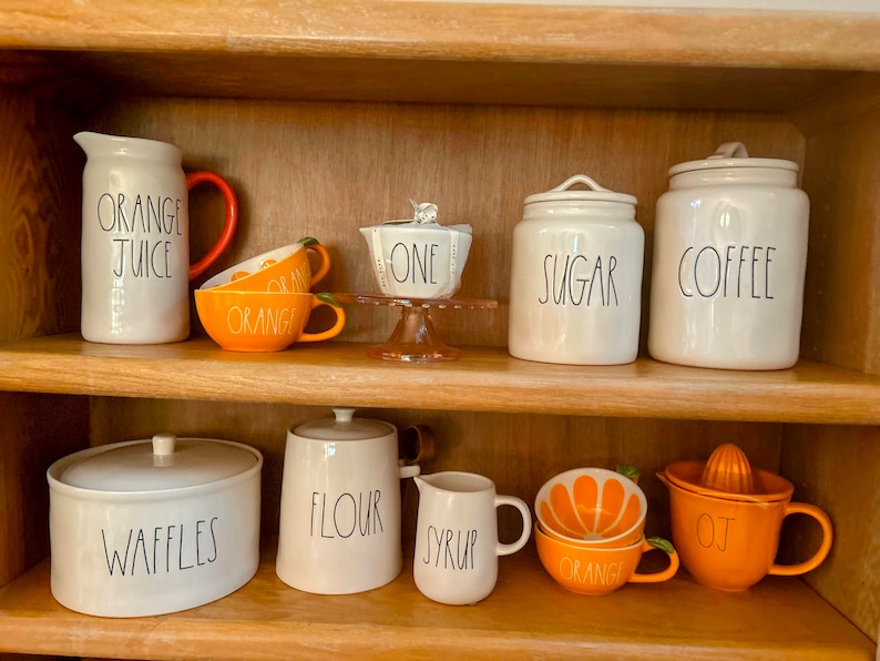 Rae Dunn Kitchen Breakfast Set Orange Juice, Coffee, Bacon, Pancakes