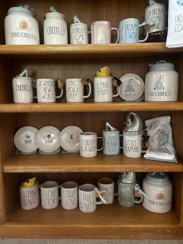 Rae Dunn Disney Collection Cinderella, Ariel, Belle, Jasmine, Aurora Mugs, Containers