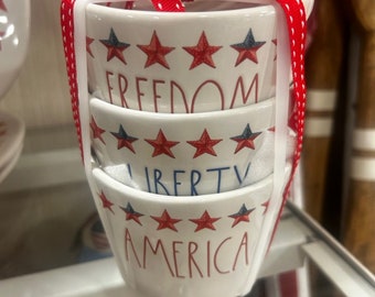 Rae Dunn Summer “America, Liberty, Freedom" stackable mini container set - 4th of July