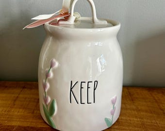 Rae Dunn "Keep" Jar: Floral Spring Collection Medium Size