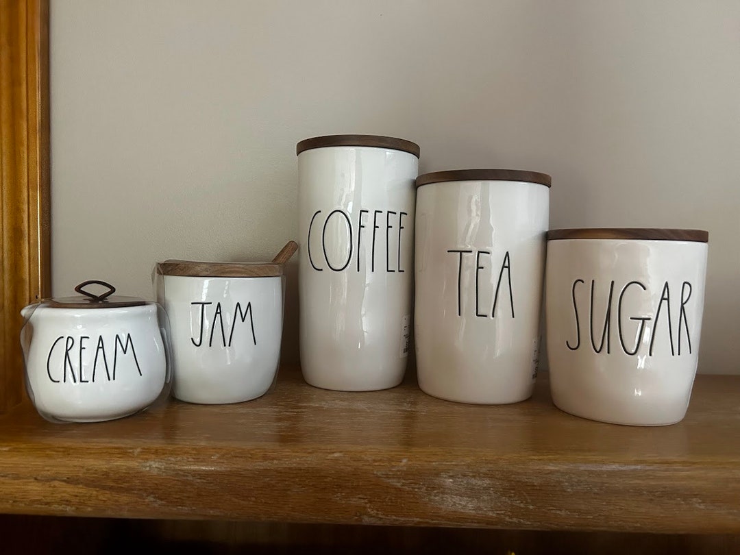 Rae Dunn Kitchen Canisters Keep, Hold, Save. Coffee, Cream, Tea, Jam
