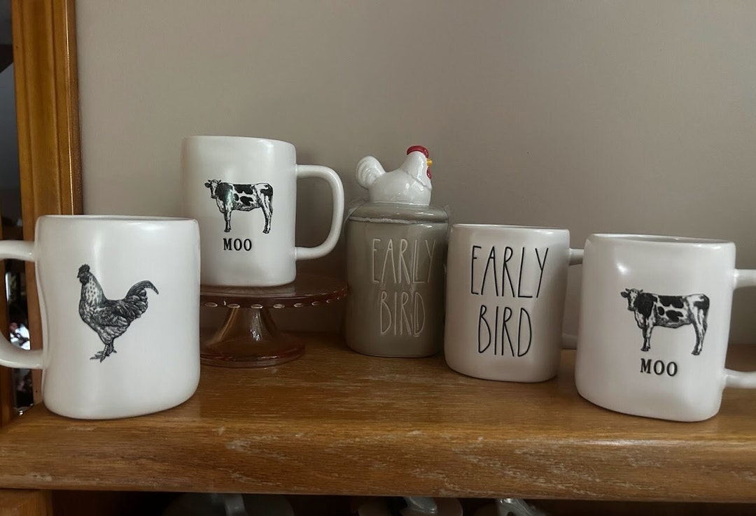 Rae Dunn Farm Line Collection moo, early Bird Mugs & early Bird Coffee