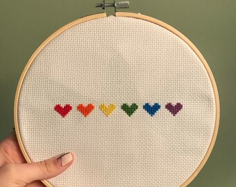 Gay Pride Rainbow Heart Cross Stitch