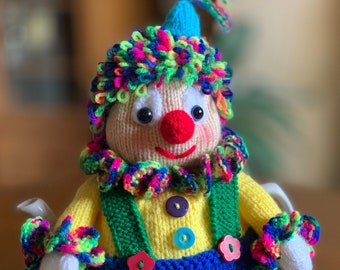 Tea Cosy knitting pattern. PDF digital download. ‘Charlie the Clown’ Tea Cosy knitting pattern to fit a 6 cup tea pot.