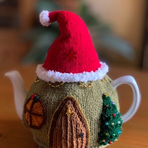 Tea Cosy knitting pattern. PDF digital download. Christmas Fairy House Tea Cosy knitting pattern to fit a 6 cup  tea pot.