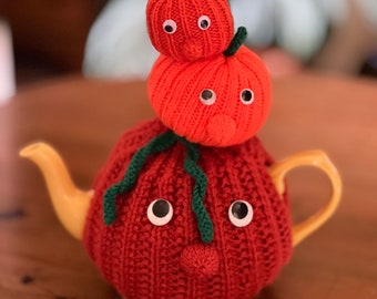 Balancing Pumpkins Tea Cosy knitting pattern. PDF digital download. Fits a 6 cup teapot