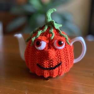 Tea cosy knitting pattern. PDF digital download. Pumpkin tea cosy knitting pattern to fit a 6 cup  tea pot.