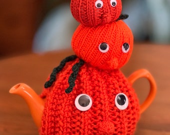 Tea Cosy knitting pattern. PDF digital download. Balancing Pumpkins to fit a 2 cup Teapot