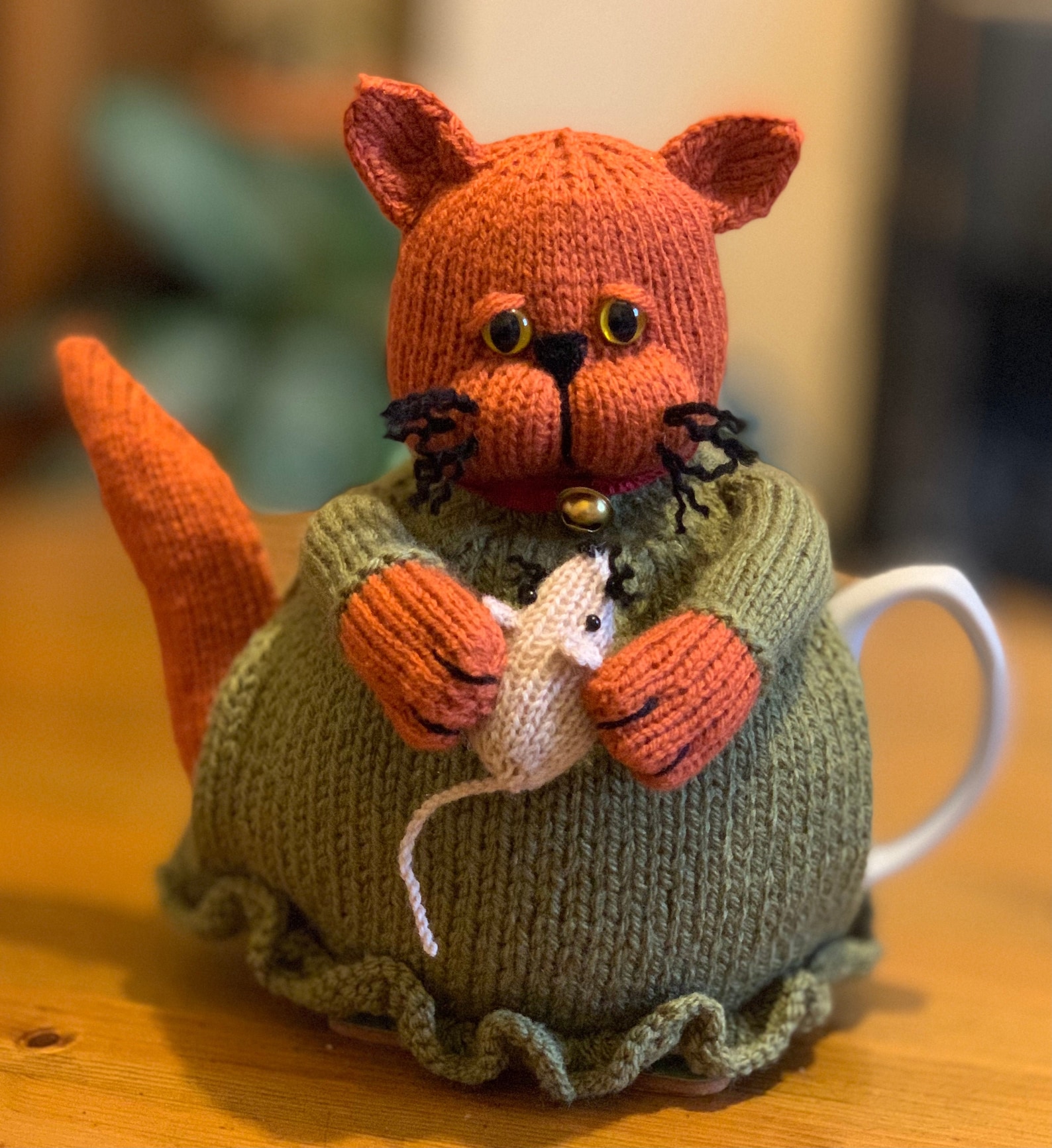 Tea Cosy Knitting Pattern. PDF Digital Download. cat With Her Favourite Toy Tea Cosy Knitting