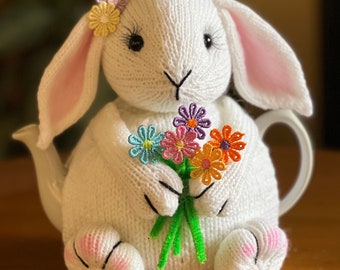 Spring or Easter Rabbit Tea Cosy knitting pattern. PDF digital download