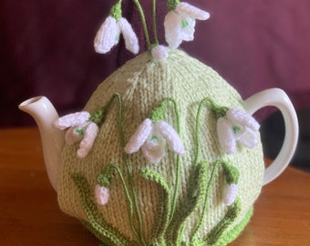 Tea Cosy knitting pattern. PDF digital download. ‘Snowdrops’ Tea Cosy knitting pattern to fit a 6 cup tea pot.
