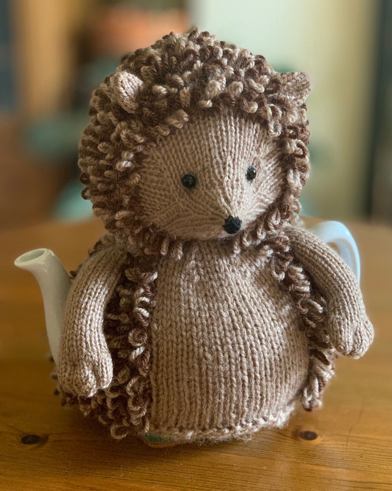 Tea Cosy knitting pattern. PDF digital download. Asra the Hedgehog Tea Cosy knitting pattern to fit a 6 cup tea pot. image 1