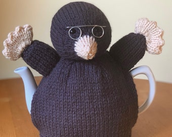 Tea cosy knitting pattern. PDF digital download. Mervin Mole Tea cosy knitting pattern to fit a 6 cup tea pot.