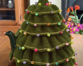 Kerstboom theemuts breipatroon. Digitale pdf-download. Past op een theepot van 6 kopjes en 2,5 pint