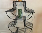 Pagoda Metal Wire Plant Stand, Vintage 70 s Asian Inspired, Chinoiserie Shelf, Mid Century Tiered Plant Stand at Florida Rediscovered