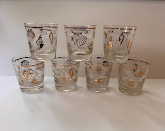 FLORIDA SEASHELL GLASSES Juice Rock Glasses set of 7 Gold and White Accents at Florida Rediscovered