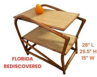 Rattan Side Table 1950s Paul Frankl Style VTG  Florida Bamboo Table  Living Room Table Patio Table at Florida Rediscovered.