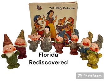 Disney Ornaments 1940s Snow White and the Seven Dwarfs, with Box, Mica, German ornaments, Christmas, Candy Containers, Florida Rediscoved