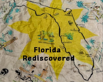 Vintage Florida Scarf, 1950s, Scarf, Palm Trees, Flamingo, Pin Up Girl  Silk Scarf Florida Map Palm Beach Rare Find @ Florida Rediscovered