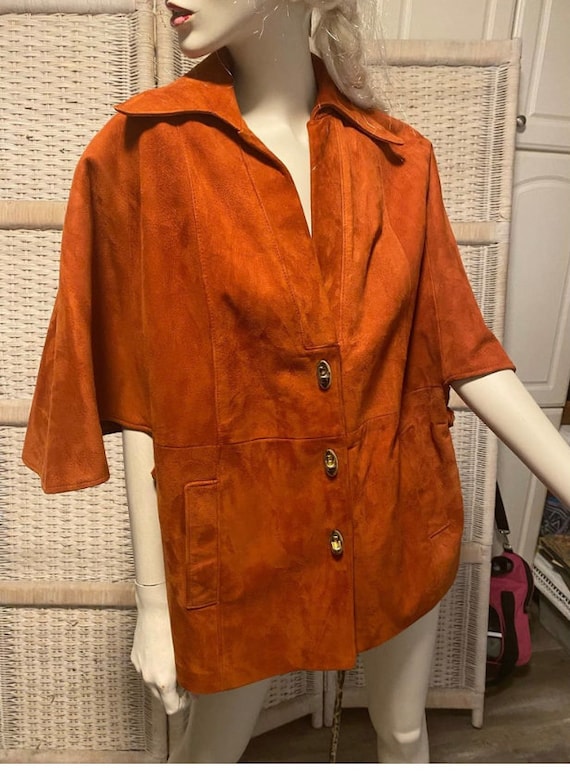 80’s Orange Suede Cape, Fall cape, Autumn Cape, Fl