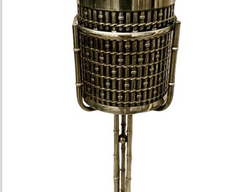 Faux Bamboo Champagne Bucket w/ Stand 70s Silver Plate Lidded VTG Thermal Ice Bucket Wedding MCM Hollywood Regency @ Florida Rediscovered