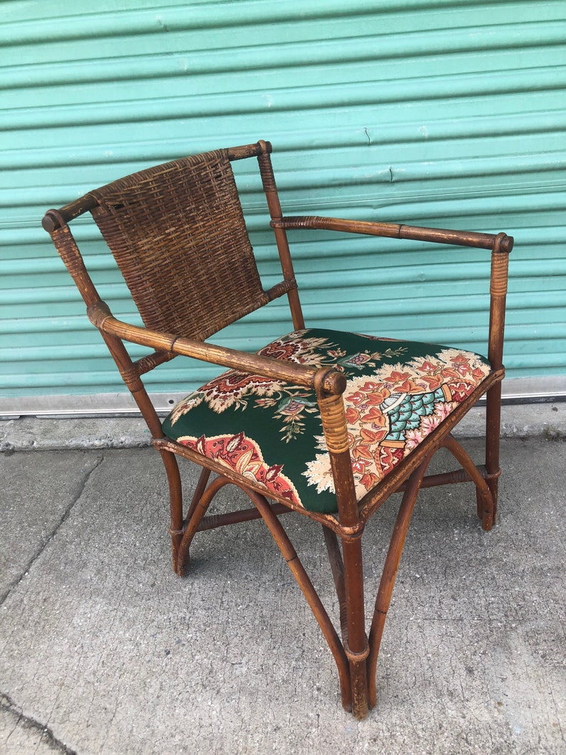 Antique Rattan Chair 1940s Bamboo Chair Bamboo Arm Chair Etsy