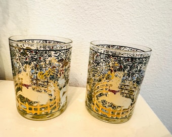 Unicorn Glassware Pair Lowball Rock Glass Barware Magical Mystical at Florida Rediscovered