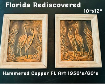 Vintage Florida Birds Cranes Blue Heron Handmade Copper Relief Art Beach 1960s 1950s Seaside Coastal Home Decor MCM at Florida Redisicovered