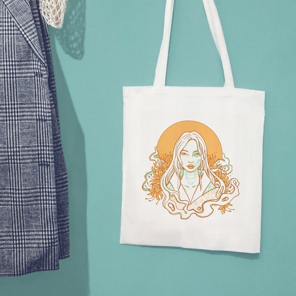 Sac fourre-tout Hone-Onna | sac en toile avec | d’illustration youkai | d’achat de coton blanc sac d’épicerie effrayant