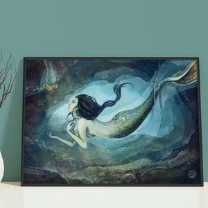 Mermaid Art Poster "Mermaid Treasure" - Sea Fantasy Art - Siren Artwork - Mermaid Decor - Mythical Creatures | A3 Size Poster