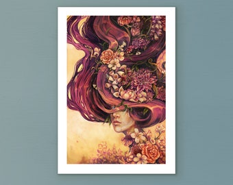 Signed Art Print "Aimee" | Fantasy Art - surreal portrait - flower Decor - digital painting |