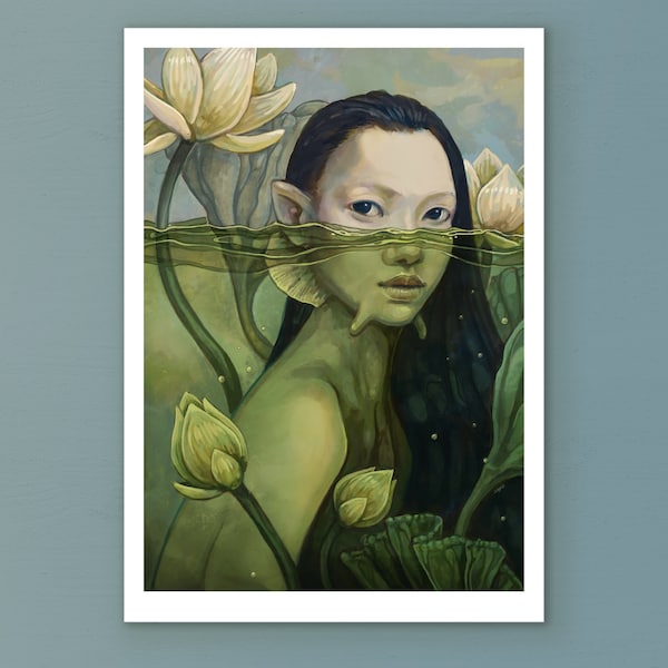 Signierter Kunstdruck "Akemi" | Fantasy Kunst - Sea Fantasy - Sirene Kunstwerk - Meerjungfrau Dekor - Fabelwesen |