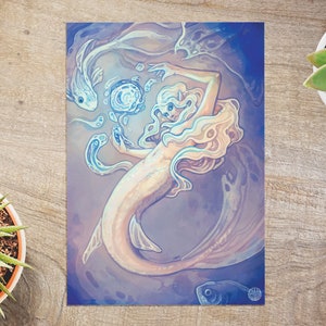 fantasy art poster "mermaid summoner" - Fairy Tale Fantasy Art - Nautical Decor - Siren wall art | A4 Size Poster