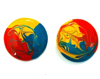 Vintage Round Tie Dye Enamel Earrings Retro Earrings Red Yellow Blue My40YearCollection