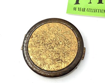 Vintage Volupte Brass Compact Case with Mirror - Textured Trinket Box