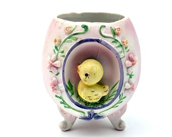 Vintage Fine Bone China Easter Egg Planter with Baby Duck