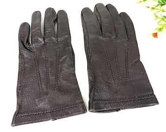 Vintage Gloves - Dark Brown - Genuine Kid Leather 9 1/2" gloves - Men Gloves - My40YearCollection
