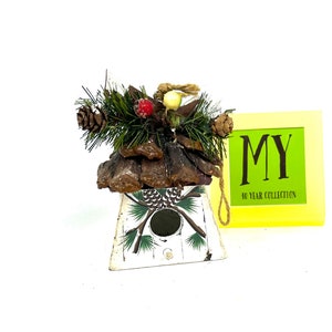 Vintage Birdhouse Ornament -  Pinecone Fern and Berries Roof Birdhouse - Christmas Tree Decor - My40YearCollection