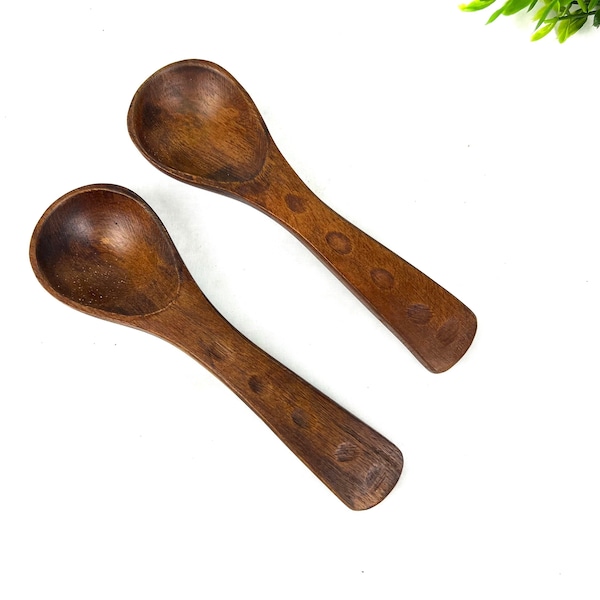 Vintage Pair of Dark Wooden Small Spoons - Wooden Scoops - Condiment Spoons - Natural Wood Decor My40YearCollection