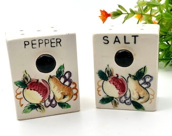 Vintage Porcelain Wood Rack Salt and Pepper Shakers Hand Painted Salt and Pepper Shakers Fruit Motif Japan My40YearCollection