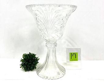 Jarrón antiguo de cristal imperial checo: cuenco alto con base para centro de mesa.