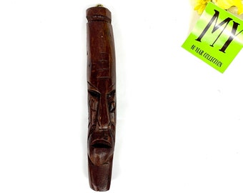 Vintage Hand Carved Teak Wood Tribal Face Sculpture - Tiki Decor