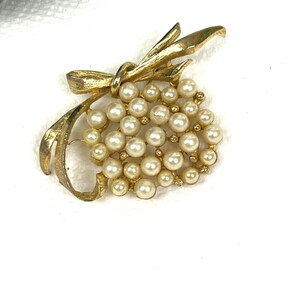 Vintage Faux Pearl Floral Brooch with Bow