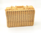 Vintage Wicker Rattan Picnic Basket Suitcase Picnic Basket for Two Boho Shabby Chic Decor Storage Basket