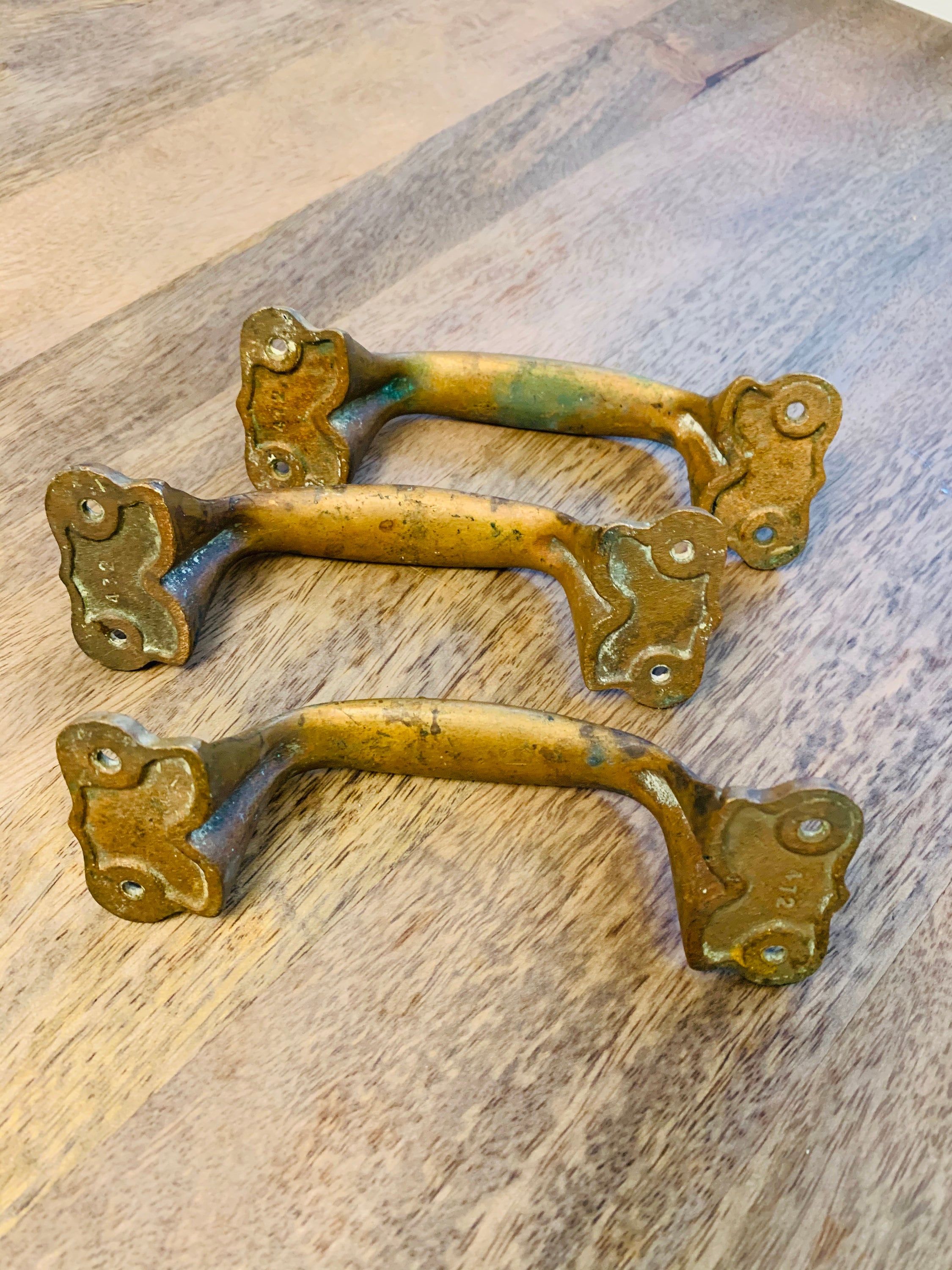 Set of 3 Vintage Cast Brass Drawer Pulls Nautical Chart File Etsy